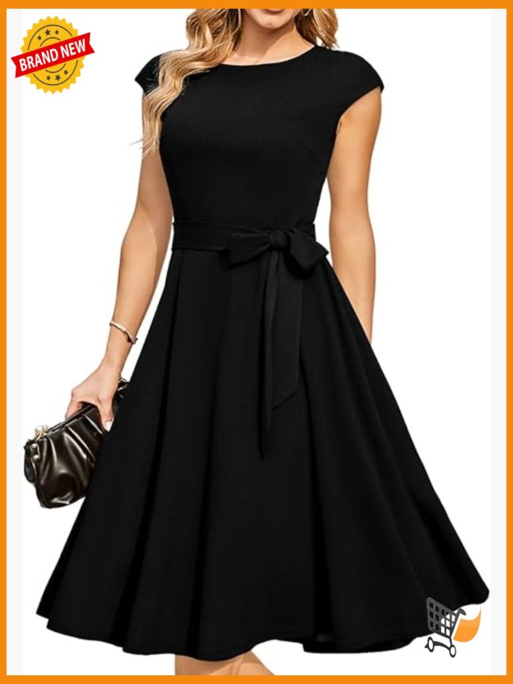 Formal Wedding Guest Midi Dress with A-Line Silhouette & Detachable Belt